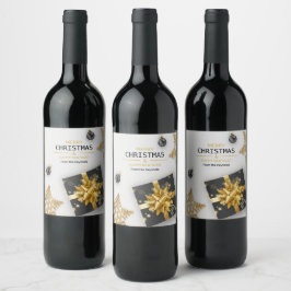Black Gift Box Guld Snöflingor Bollar Vinflaska Etikett