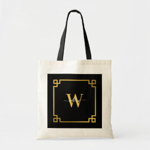 Black & Gikd Grekiska Nyckel Monogrammed Tygkasse