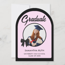 Black Gingham Bow Arch Photo Graduation Party Inbjudningar