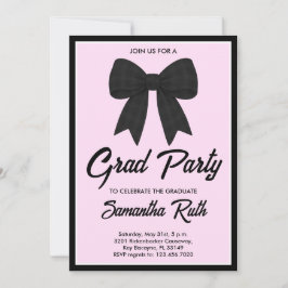Black Gingham Bow Graduation Party Inbjudningar