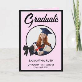 Black Gingham Bow Photo Graduation Kort
