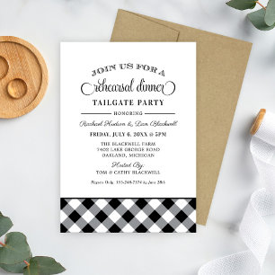 Black Gingham Bröllop Rehearsal Dinner Tailgate Inbjudningar