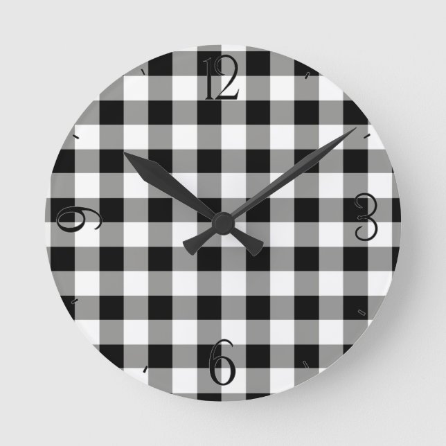 Black Gingham Clock Rund Klocka (Framsida)