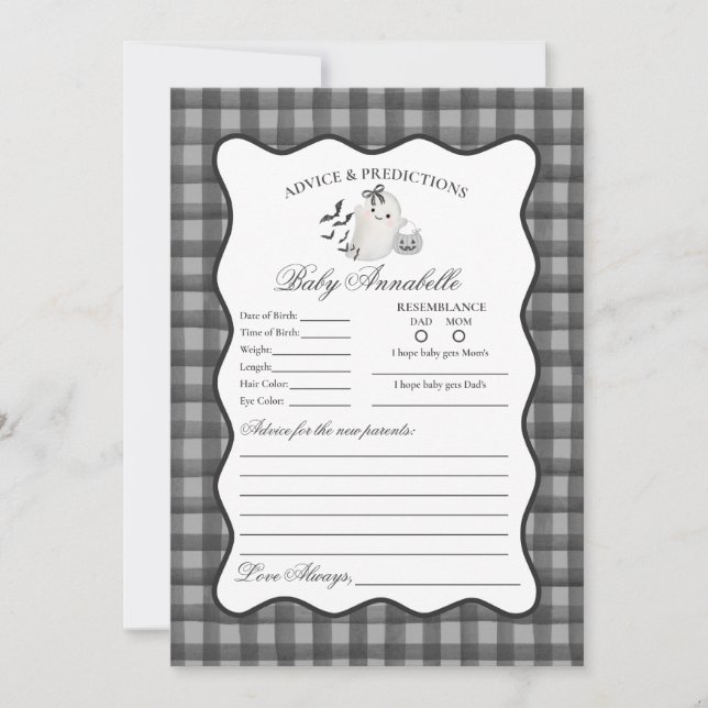 Black Gingham Cute Ghost Advice for Baby Card Inbjudningar (Framsida)