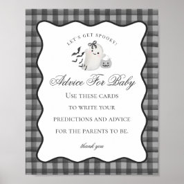 Black Gingham Cute Ghost Advice for Baby Sign Poster