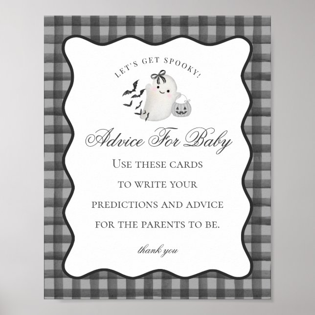 Black Gingham Cute Ghost Advice for Baby Sign Poster (Framsidan)