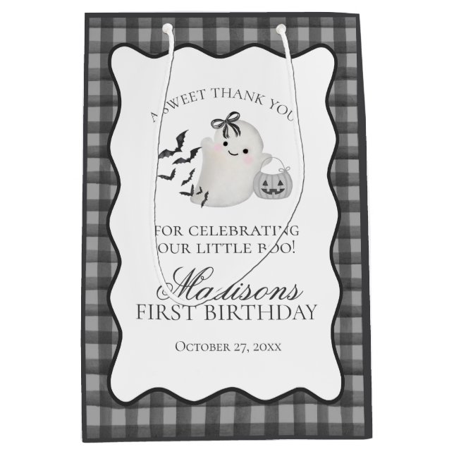 Black Gingham Cute Ghost Birthday Party Favors (Framsidan)