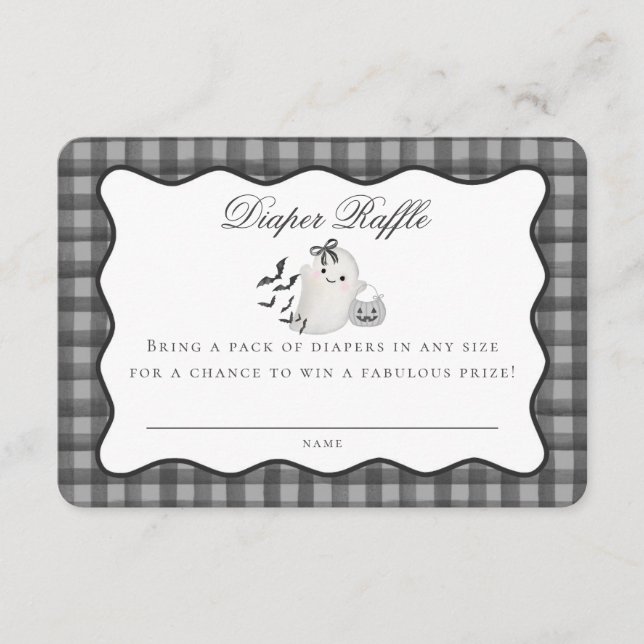 Black Gingham Cute Ghost Diaper Raffle Insert Tilläggskort (Framsida)