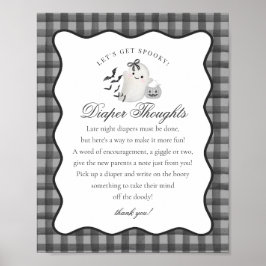 Black Gingham Cute Ghost Diaper Thoughts Sign Poster