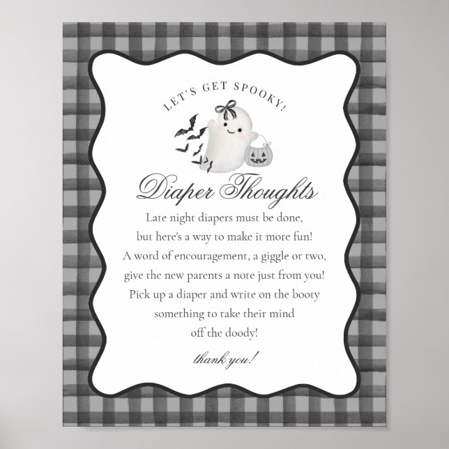 Black Gingham Cute Ghost Diaper Thoughts Sign Poster (Framsidan)
