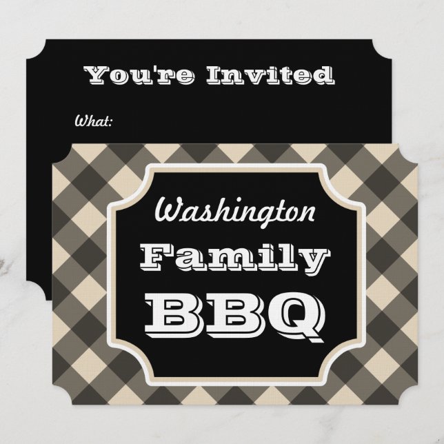 Black Gingham Family Summer BBQ Picnic-inbjudninga Inbjudningar (Fram/baksida)