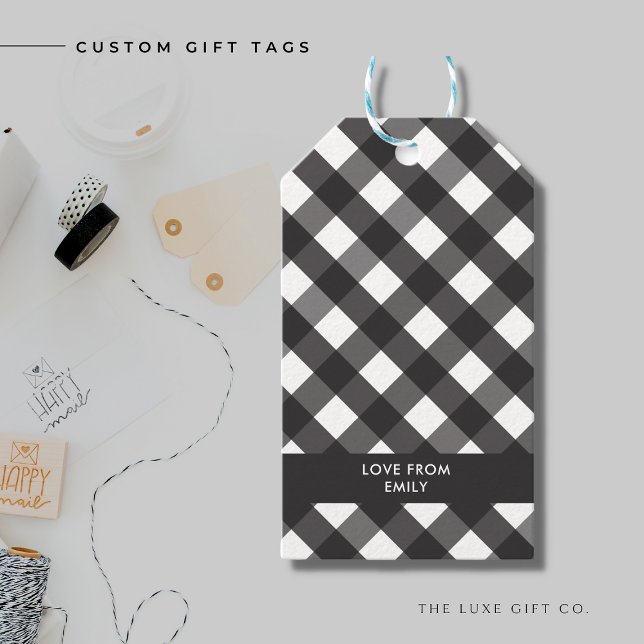 Black Gingham Gift Märkre Presentetikett (Skapare uppladdad)