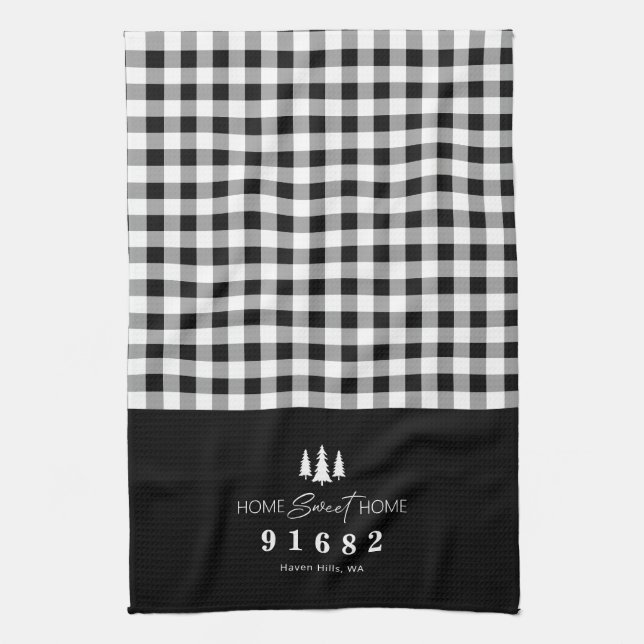 Black Gingham Home Sweet Home Anpassningsbar Zip C Kökshandduk (Vertikal)