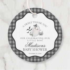 Black Gingham Little Boo Ghost Baby Shower Circle Gåvor Etiketter