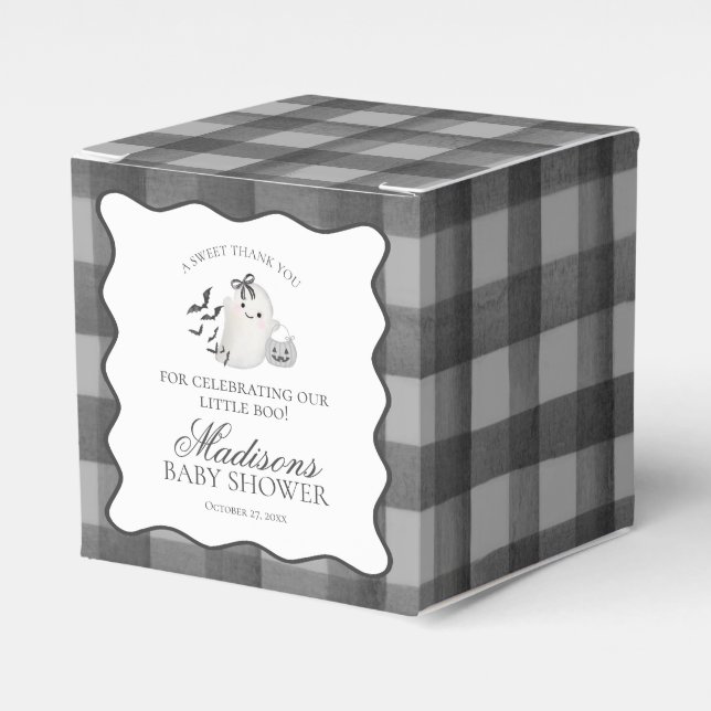 Black Gingham Little Boo Ghost Baby Shower Gable Presentaskar (Framsidan Sidan)