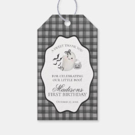 Black Gingham Little Boo Ghost Birthday Favors Presentetikett