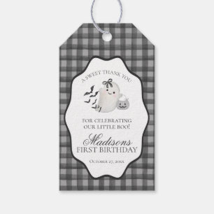 Black Gingham Little Boo Ghost Birthday Favors Presentetikett