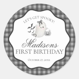 Black Gingham Little Boo Ghost Birthday Party Seal Runt Klistermärke