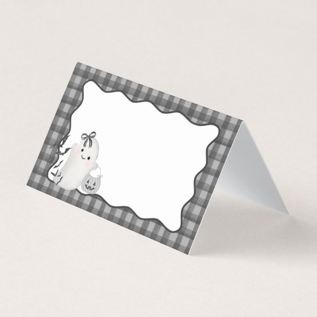 Black Gingham Little Boo Ghost Party-kort Kort (Framsida)