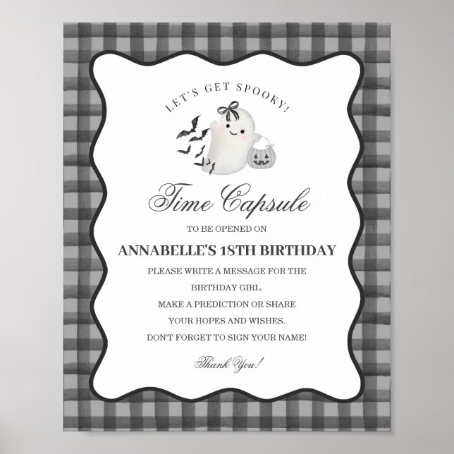 Black Gingham Little Boo Ghost Time Capsule Game Poster (Framsidan)