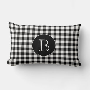 Black Gingham Mönster Anpassningsbar Monogram Lumbarkudde