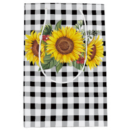 Black Gingham och Sunblommor Blommigt Gift Bag