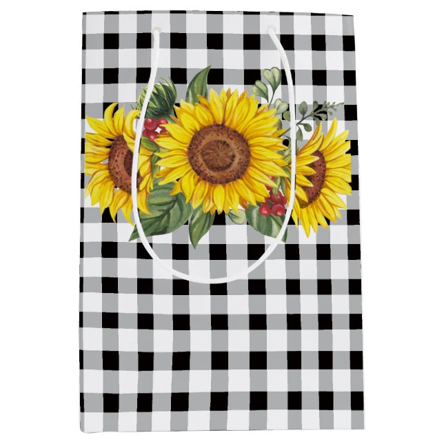 Black Gingham och Sunblommor Blommigt Gift Bag (Framsidan)