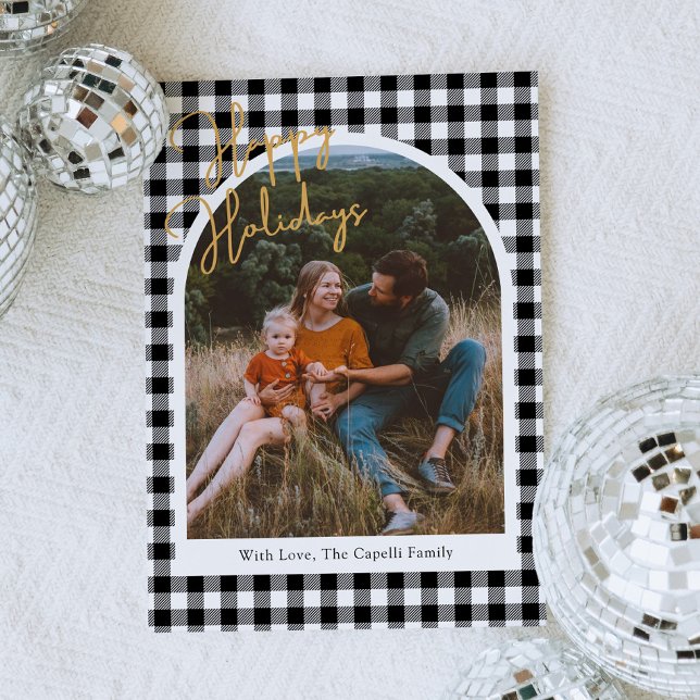 Black Gingham Photo jul Card Julkort (Skapare uppladdad)