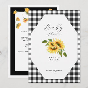 Black Gingham Solros Generic Baby Shower Inbjudningar