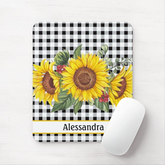 Black Gingham Solros Personlig Musmatta (Med mus)