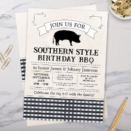 Black Gingham Southern BBQ Gris Roast Birthday Inbjudningar