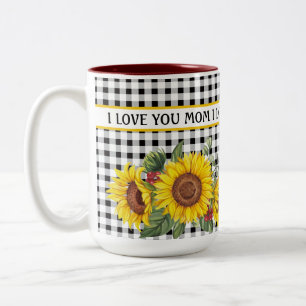 Black Gingham Sunblommor Skapar din egen fras Två-Tonad Mugg