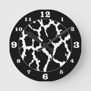 Black Giraffe Animal Print Rund Klocka