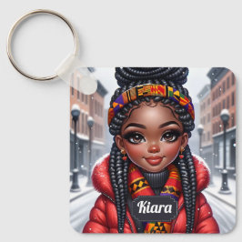 Black girl African American med Braids Nyckelring