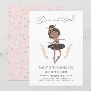 Black Girl Ballerina i Black Dress Birthday Inbjudningar