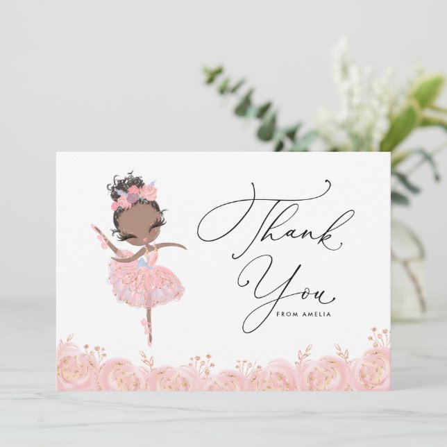 Black Girl Ballerina i Rosa Dress Birthday Tack Kort (Stående Fram)