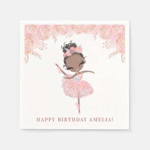 Black Girl Ballerina i Rosa Dress Blommigt Birthda Pappersservett