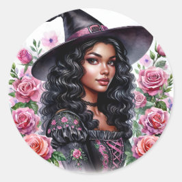 Black Girl Bubblegum Witch Rosa-o-ween Runt Klistermärke