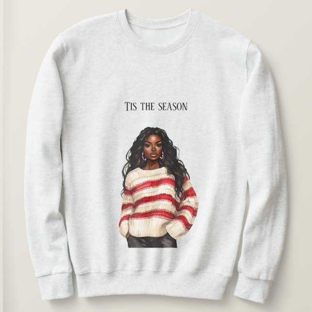Black Girl Candy Cane RedStripes Sweater Christmas T Shirt (Design framsida)