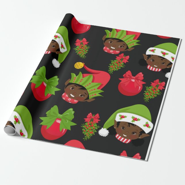 Black Girl Elf-julafton Papper, Presentpapper (Utrullad)