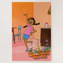 Black Girl Firar Tecknad Jigszawa Puzzle