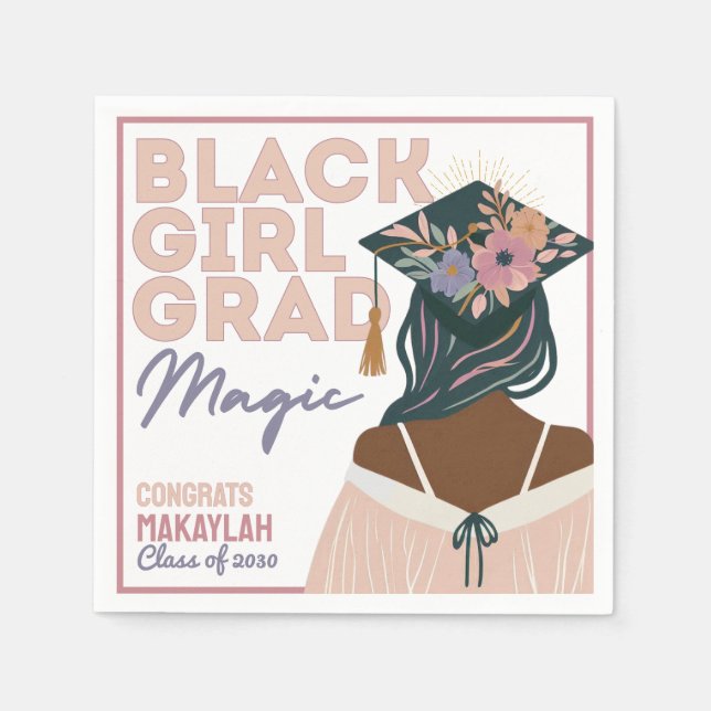 Black Girl Grad Magic Blommigt Boho Studentfest Pappersservett (Framsidan)