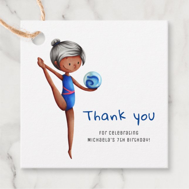 Black Girl Gymnastics Birthday Tack Gåvor Etiketter (Framsida)
