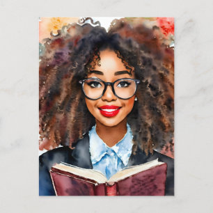 Black Girl in Glass with Bok Nerdy Vykort