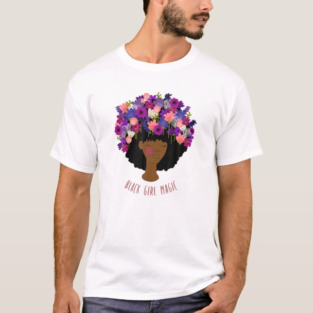 Black Girl Magic Afro Queen BLM Melanin T Shirt (Framsida)
