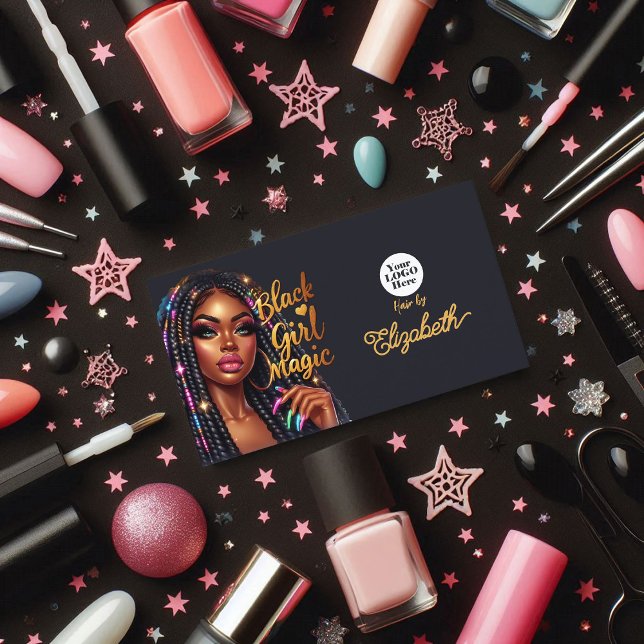Black Girl Magic Elegant Hair Salon Branding Visitkort (Black Girl Magic Elegant Hair Salon Branding Business Card)