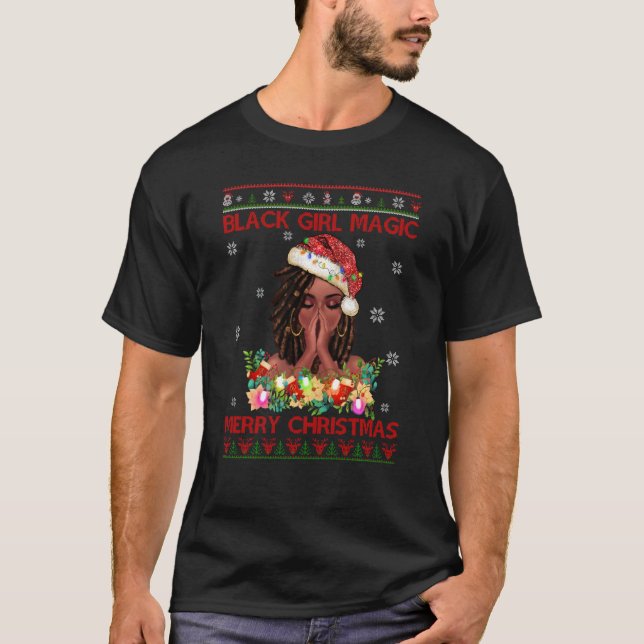 Black Girl Magic God jul African American T Shirt (Framsida)