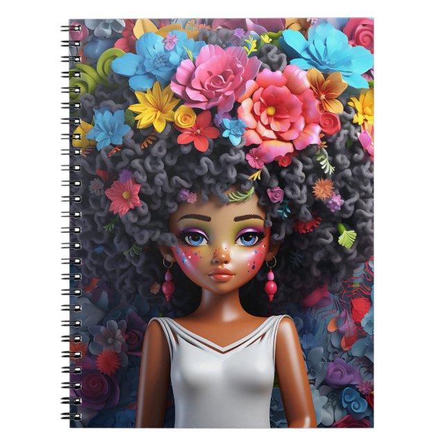 Black girl magic melanin brown skin girls flowers anteckningsbok (Framsidan)