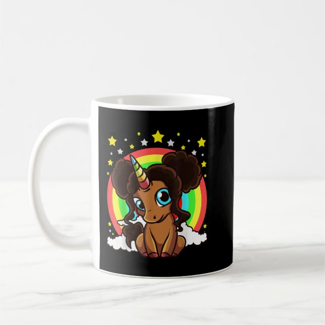 Black Girl Magic Unicorn Afro Puffs Brown Skin cut Kaffemugg (Vänster)