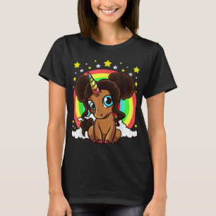 Black Girl Magic Unicorn Afro Puffs Brown Skin cut T Shirt